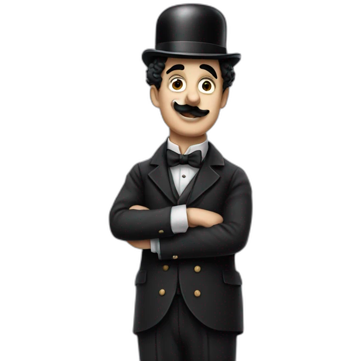 Charlie Chaplin with one arm up emoji