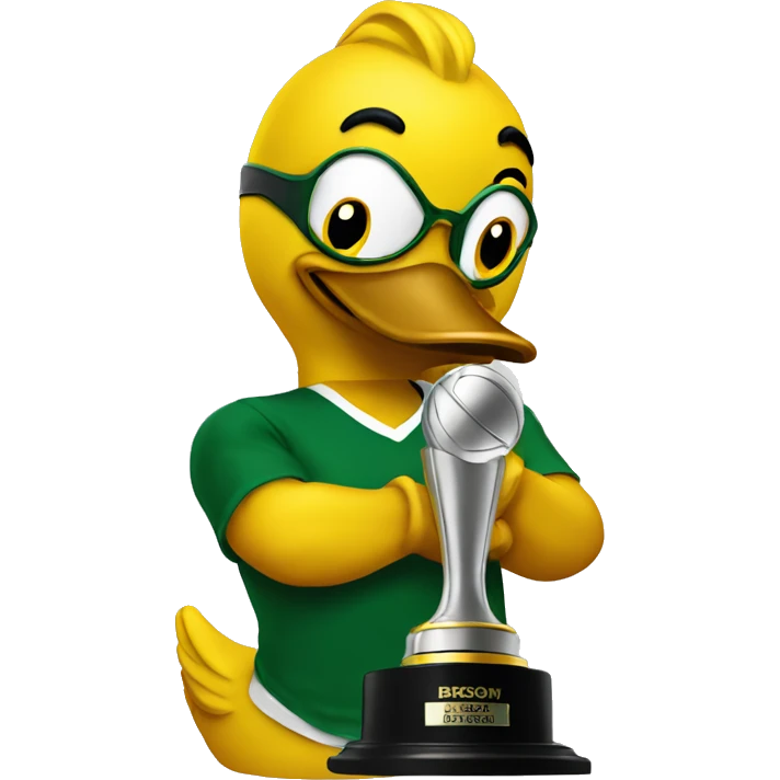 Oregon duck caressing a trophy emoji
