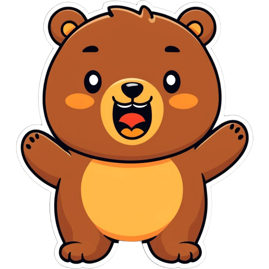 bear with an excited wow expression, cartoonish sticker style emoji