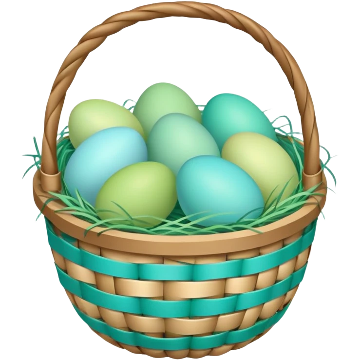 Easter basket filled with light green and turquoise colored eggs emoji