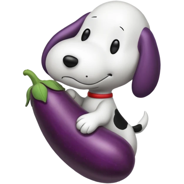 Black and white Snoopy with an eggplant emoji