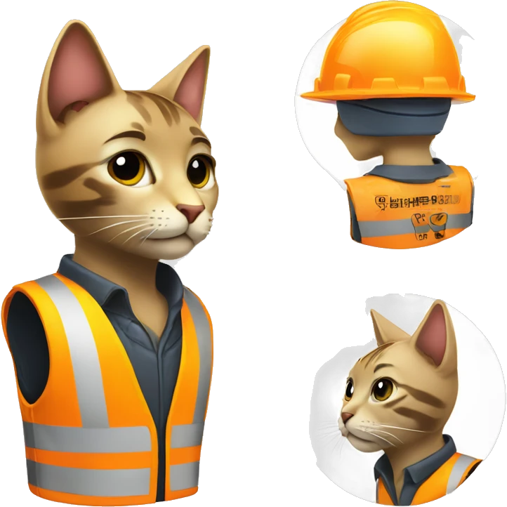 Construction Cat with high visibility vest and hard hat futuristic  emoji