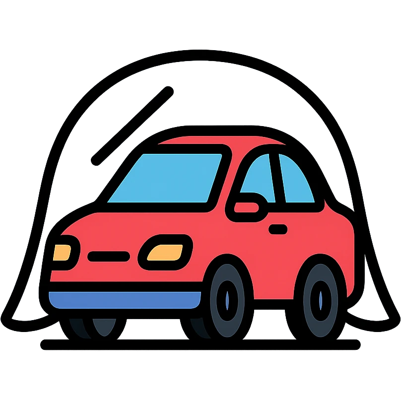 modern colorful icon of a car covered with a transparent protective film emoji