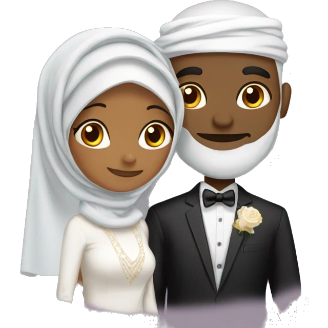 Black Hijabi woman and Desi Muslim man wedding emoji