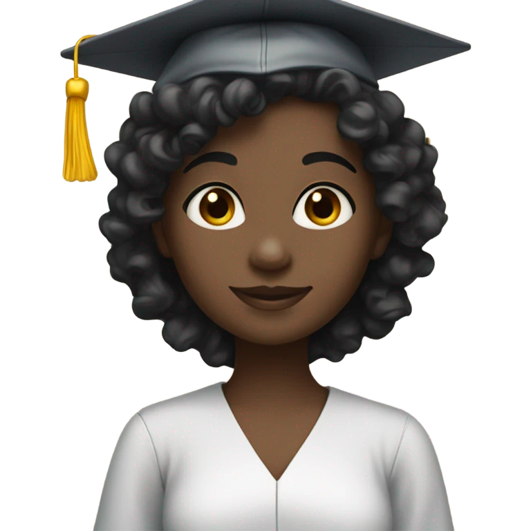 girl with dark skin long black curly hair and dark brown eyes with graduation cap and attire emoji