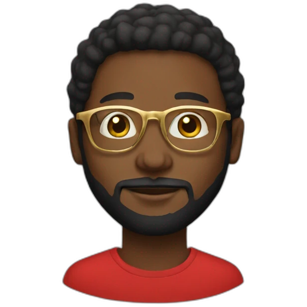 black man with beard, red hoodie on head, and gold framed glasses emoji