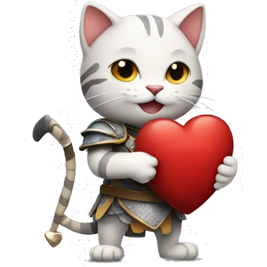 Cat gladiator holding a heart happy emoji