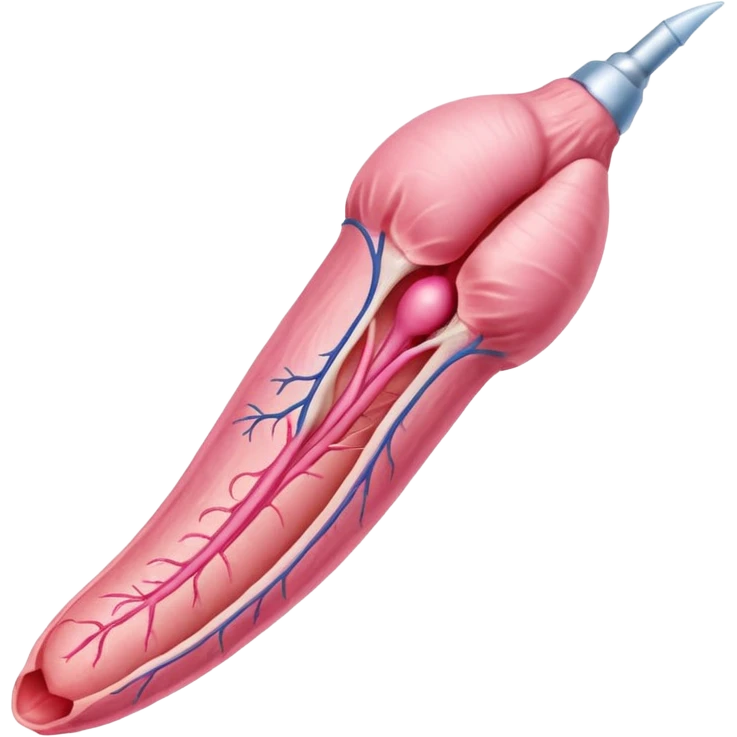 Un pene erecto, con venas prominentes y la glande rosada, penetrando una vagina. Los labios mayores y menores de la vagina son visibles, estirados alrededor del eje del pene. emoji