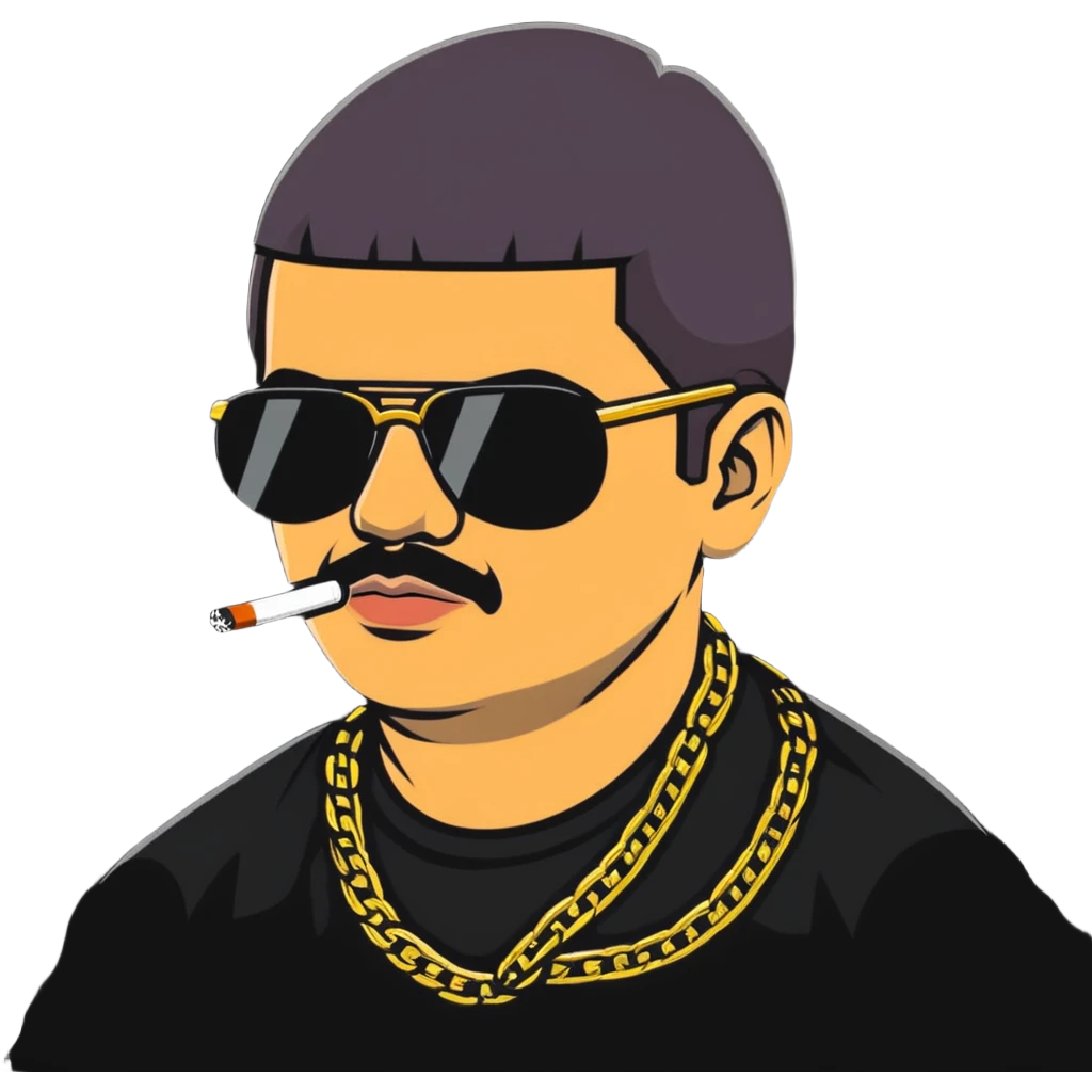 El Chapo drug lord with sunglasses and gold chains smoking weed emoji