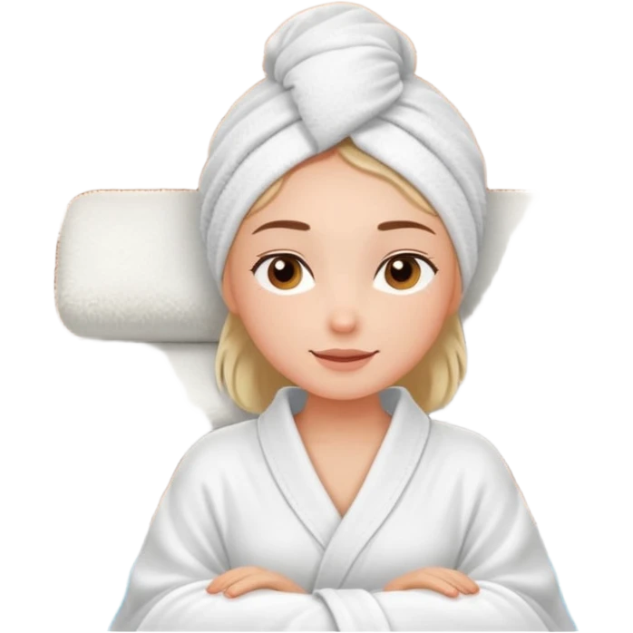spa A contented and relaxed girl with a towel on her head in a white robe lies on a couch. The icon displays the couch and the girl in full three-quarter view. emoji