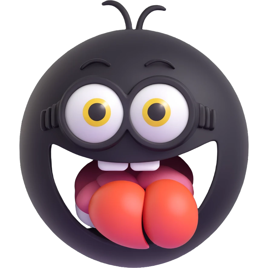 3d sphere with a cute minion face, sticking out tongue emoji