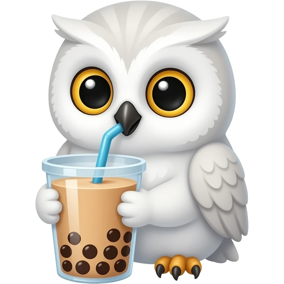 Bubble tea drinking baby white owl emoji