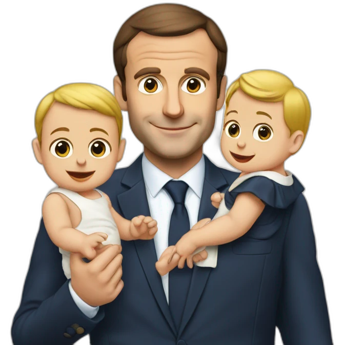 macron avec un bébé et une bierre emoji