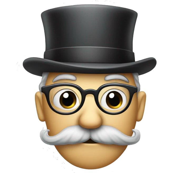 emoji face with top hat and grey bushy mustache and old spectacles emoji