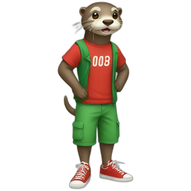 Otter with green tshirt and red&white shoes emoji