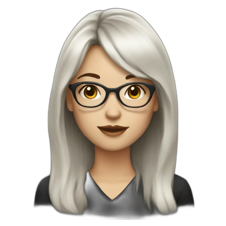 white woman with dark hair, bangs and glasses emoji