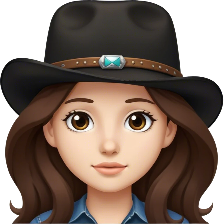 Long brown hair teen girl with black cowboy hat emoji