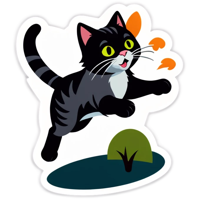 Grey cat chases bird emoji