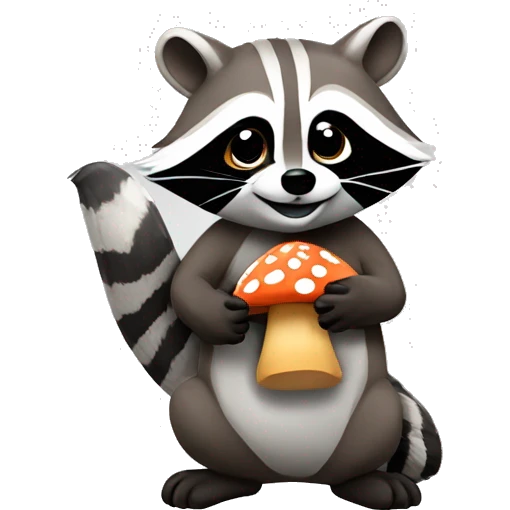 A Raccoon holding a mushroom ￼ emoji