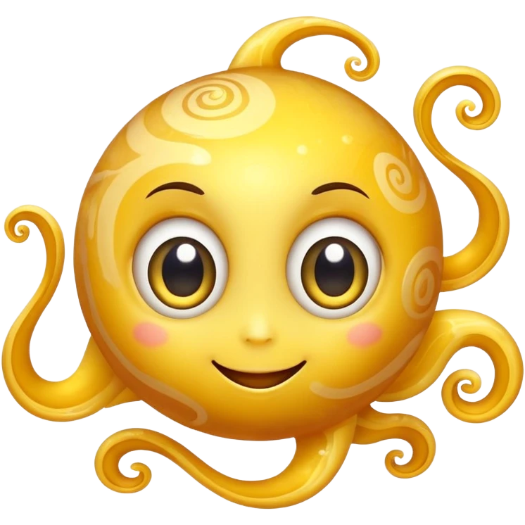 fantasy yellow planet with swirls and a cute smiling face with big eyes emoji