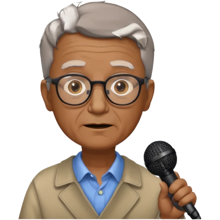 singer, Old man, brown short hair, holding mic, glasses emoji