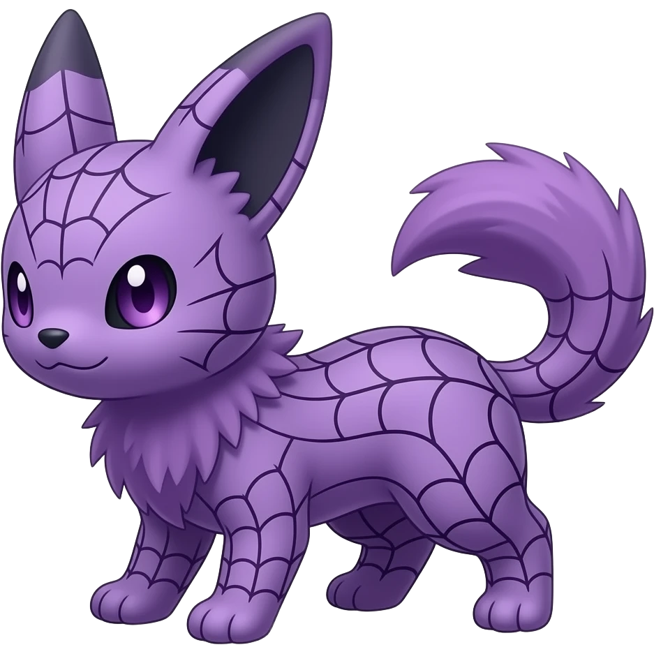 Realistic web-patterned shiny Wisteria-Thistle-Violet-colored Demonic Furret-Umbreon-Noibat-Litten-Zorua-Pokémon-Fakémon-hybrid emoji