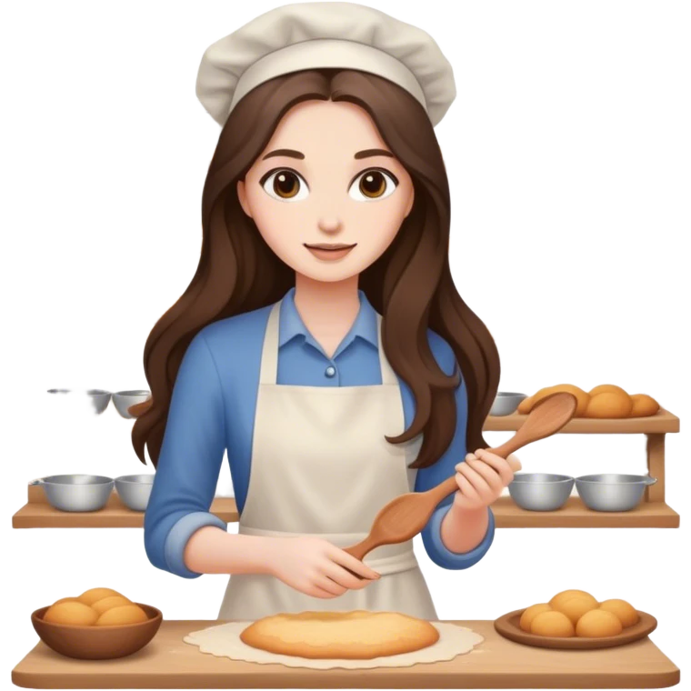 beautiful pale brunette girl with long hair baking emoji