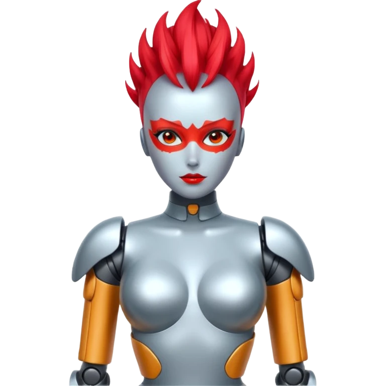 Sexy reflective glass face dronification robot girl with a red mohawk full body pinup pose  emoji
