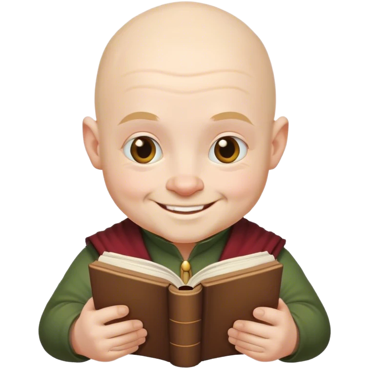 bald dwarf smiling and reading book emoji