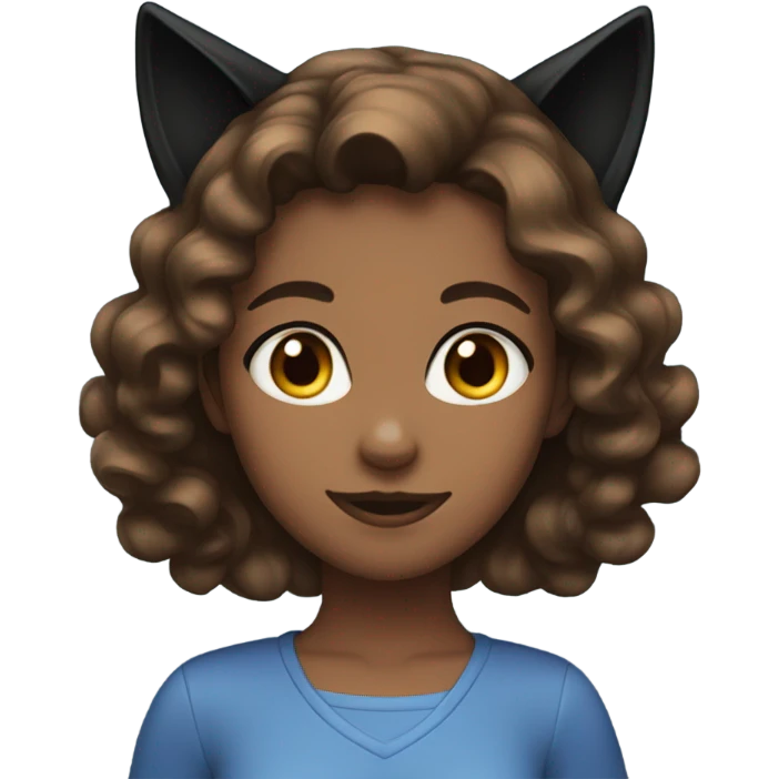 Girl with wavy brown hair and blue eyes and black cat ears  emoji