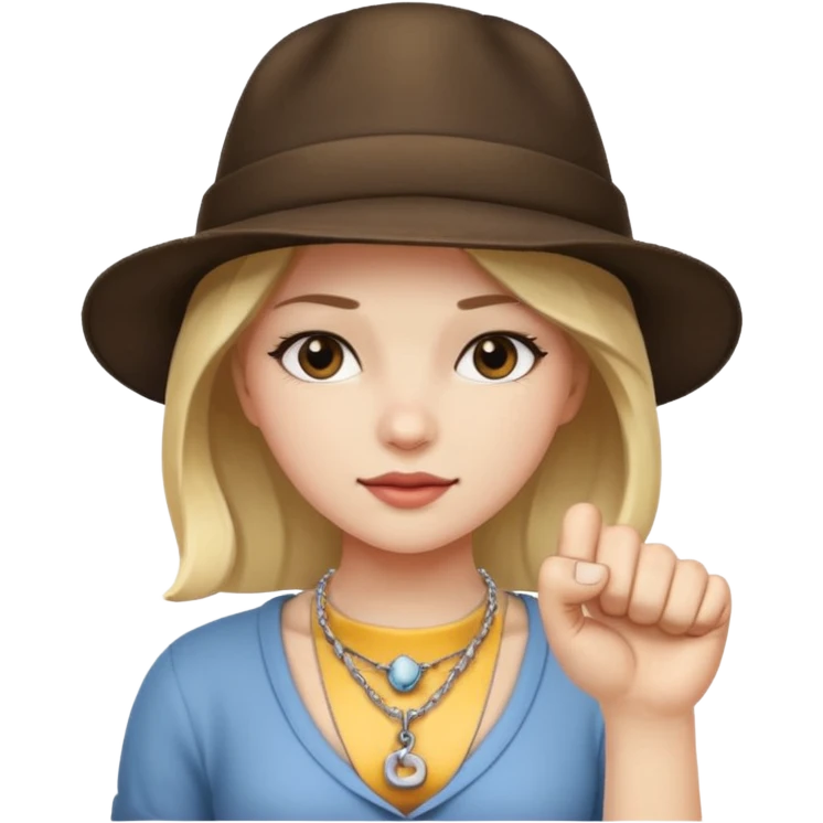 Hatted ancient girl wearing fist bone Necklaces emoji