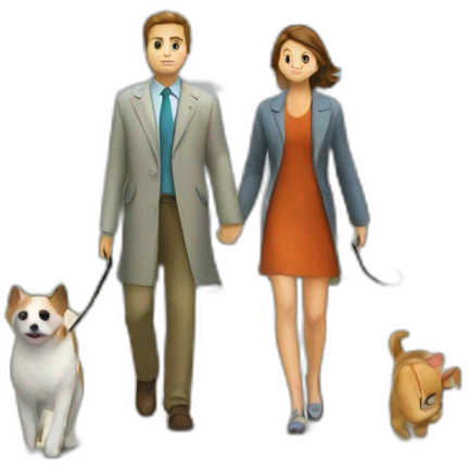 dog and cat phd walking in park with dress emoji