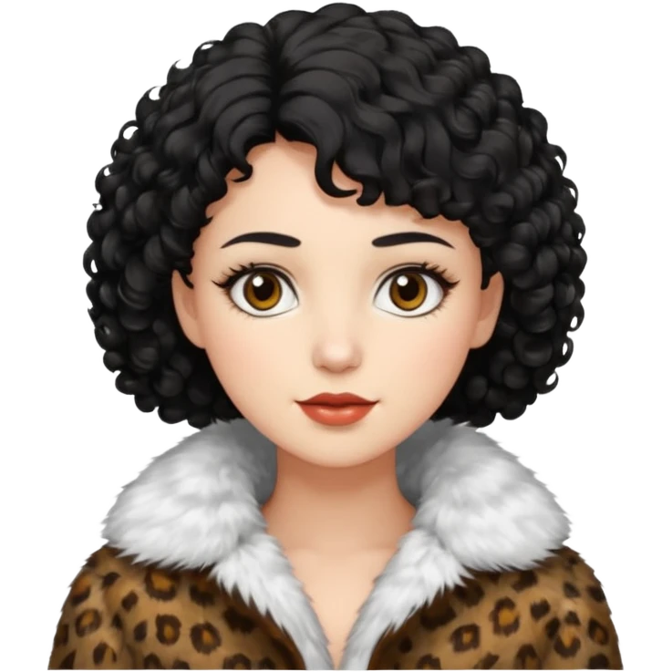 A woman with short curly black hair, brown eyes, white skin and wearing a fur coat emoji