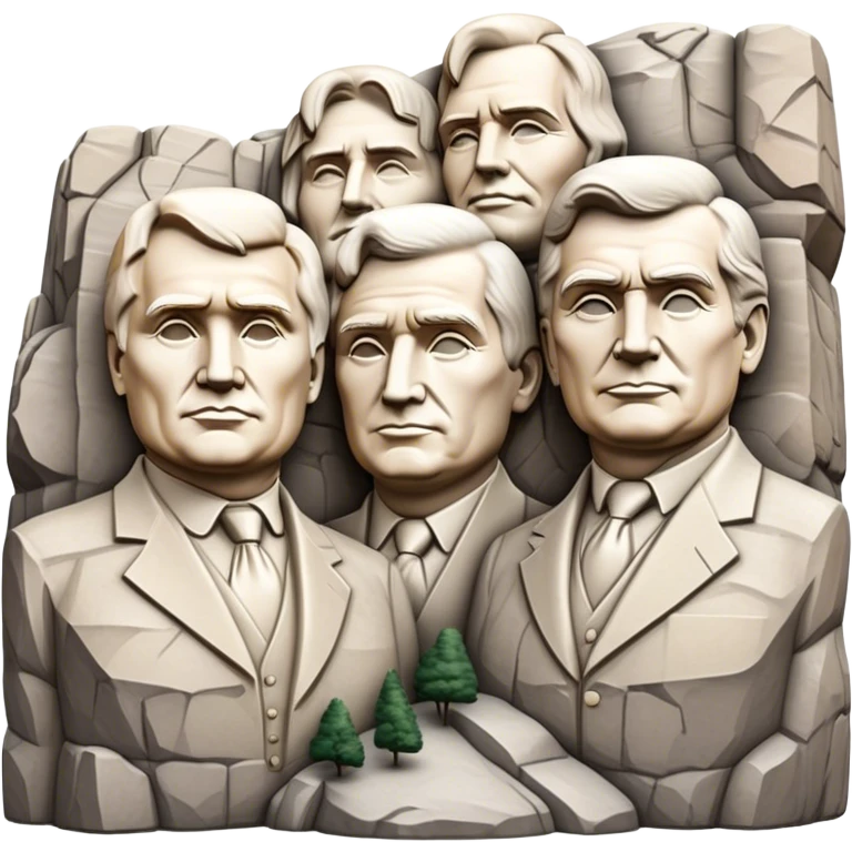 Cinematic Realistic Mount Rushmore Landmark Emoji, featuring the carved faces of four U.S. presidents, etched into the granite mountainside with dramatic lighting accentuating the rock textures. emoji