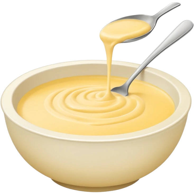 white bowl of pale yellow sauce, matte, simple, clear emoji