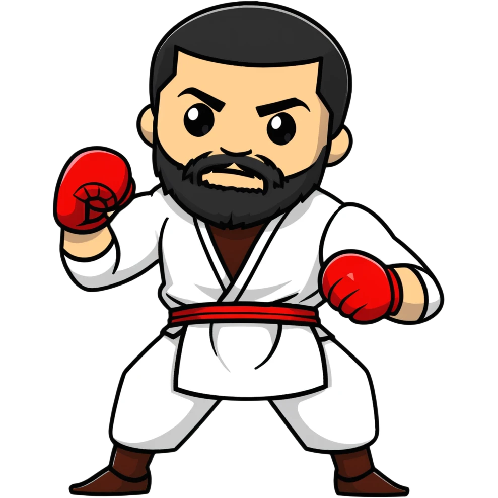 Islam Makhachev UFC lightweight champion in fighting pose with beard, strong Dagestani fighter emoji