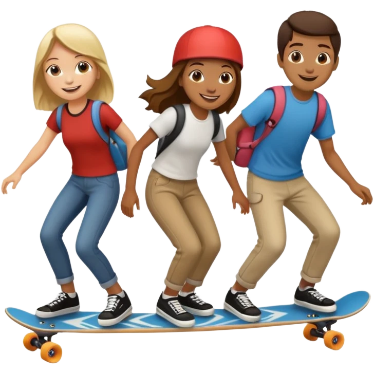 Four people no skin color on one long skateboard emoji