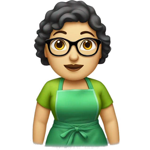 chubby lady green apron  with glasses cooking tacos emoji