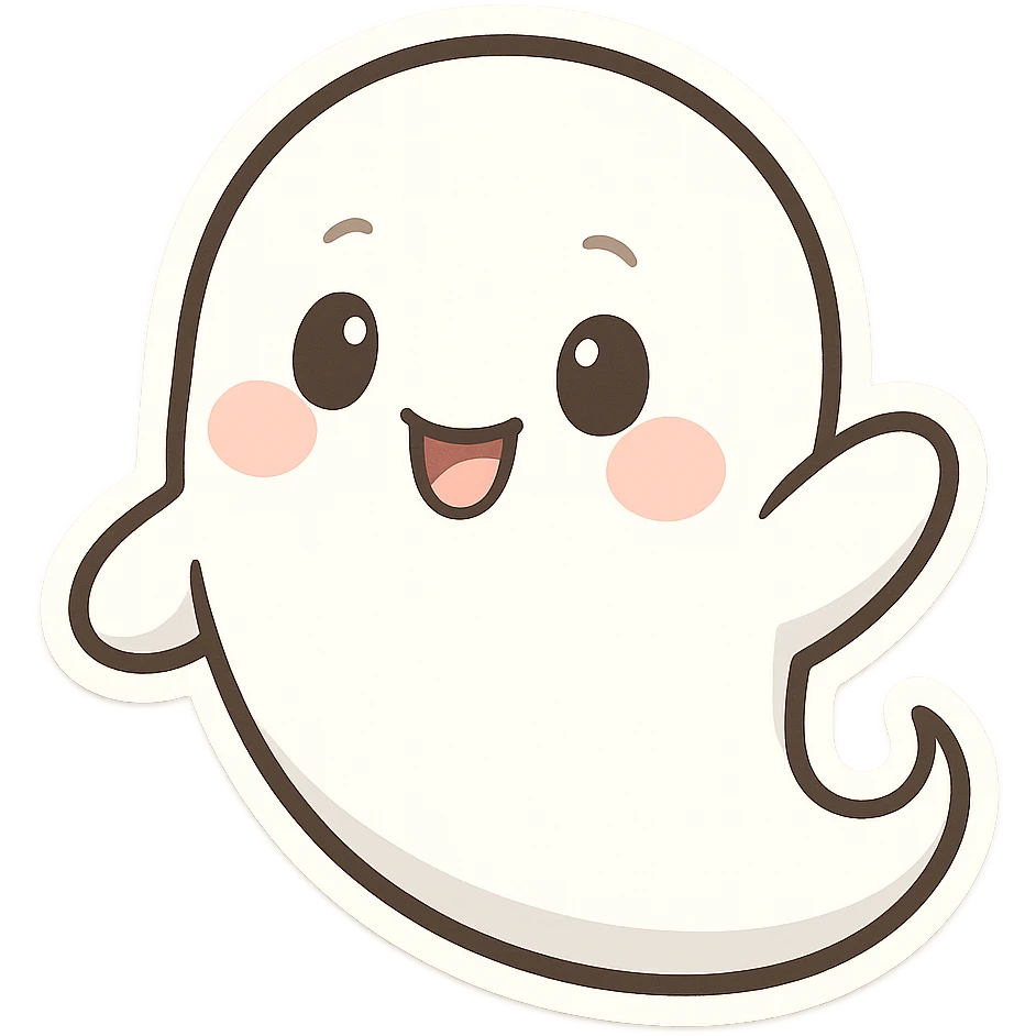 cute ghost, white with pink cheeks, playful and friendly, chibi style sticker emoji