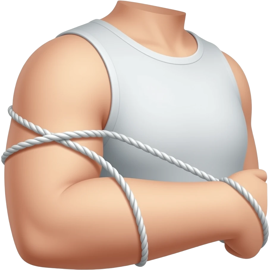 Elastic rope tied around arm where elbow meets arm but showing full arm from shoulder to hand but only gied around  right above elbow emoji