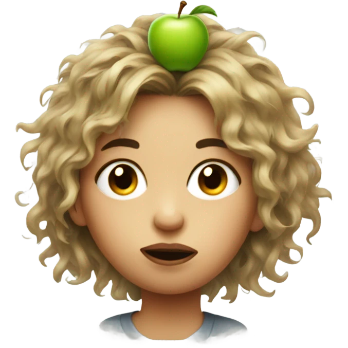 messy hair girl portrait eating an apple emoji