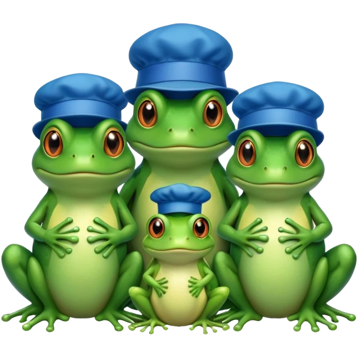a family of frogs wearing blue hats, parent frogs and baby frogs emoji