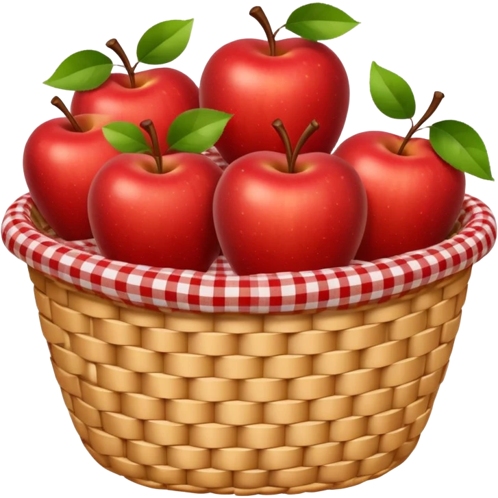woven basket with apples and white checkered cloth, yellow emoji
