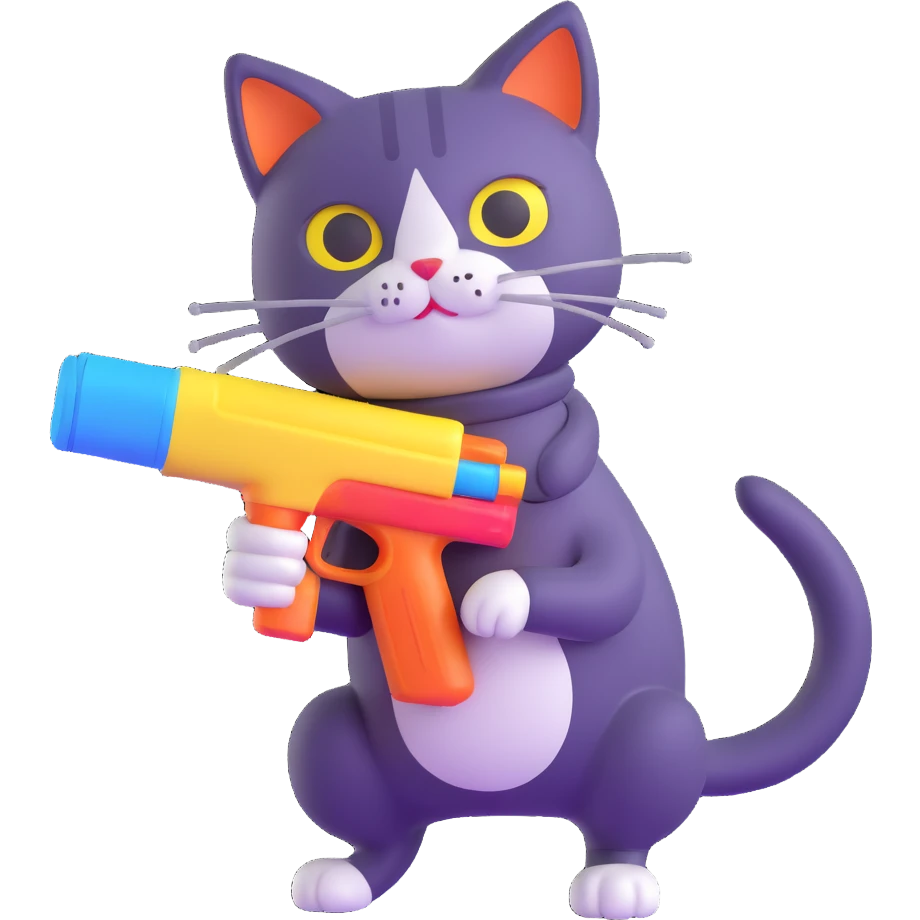 cat with a cartoonish water gun emoji