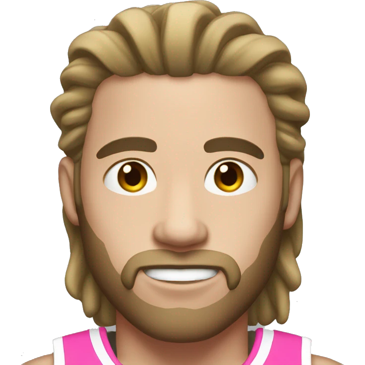 An emoji of an American man with white skin, slightly long hair, wearing a pink basketball outfit emoji