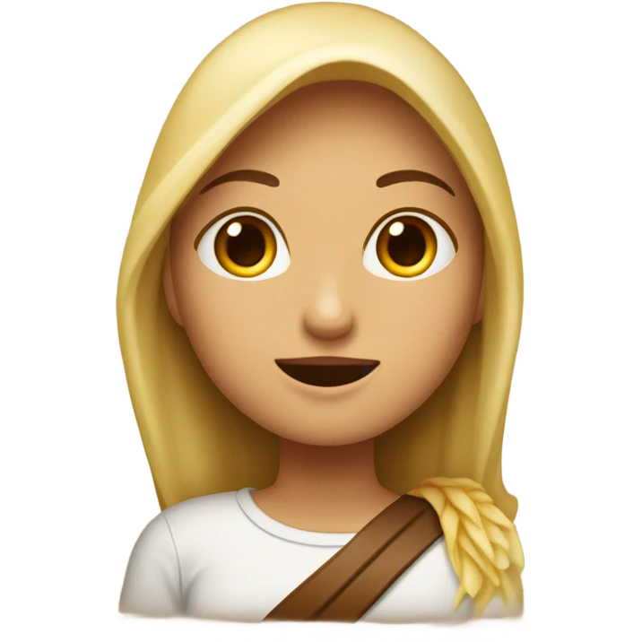 Chica rubia tapada con una manta marrón mientras lee emoji