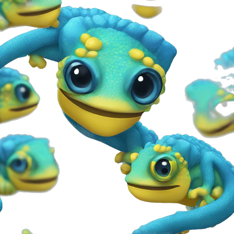blue chameleon with yellow spots and headset emoji