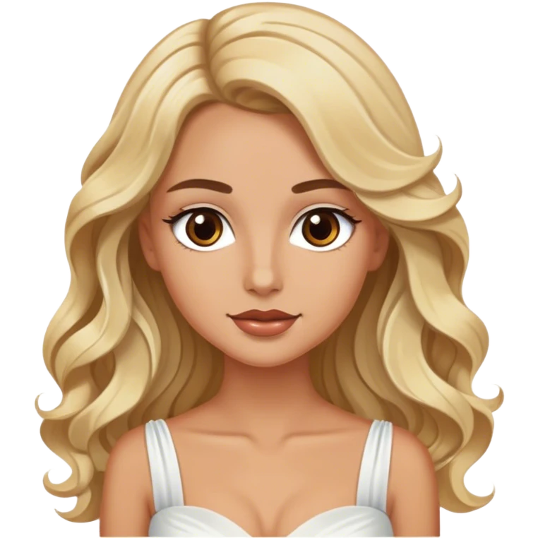 Blonde model with brown eyes, long wavy hair, fancy wedding guest  emoji