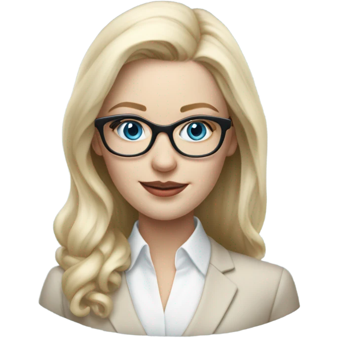 Elegant pale blonde woman with glasses working, hyper realistic with blue eyes  emoji