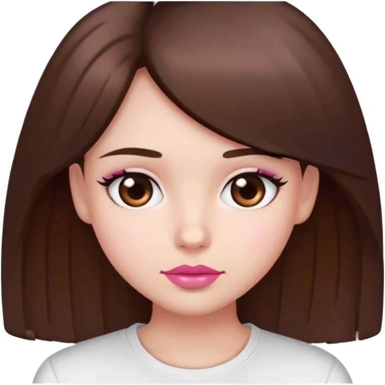 Girl with fair skin straight brown hair dark brown eyes and pink lips and a white shirt emoji